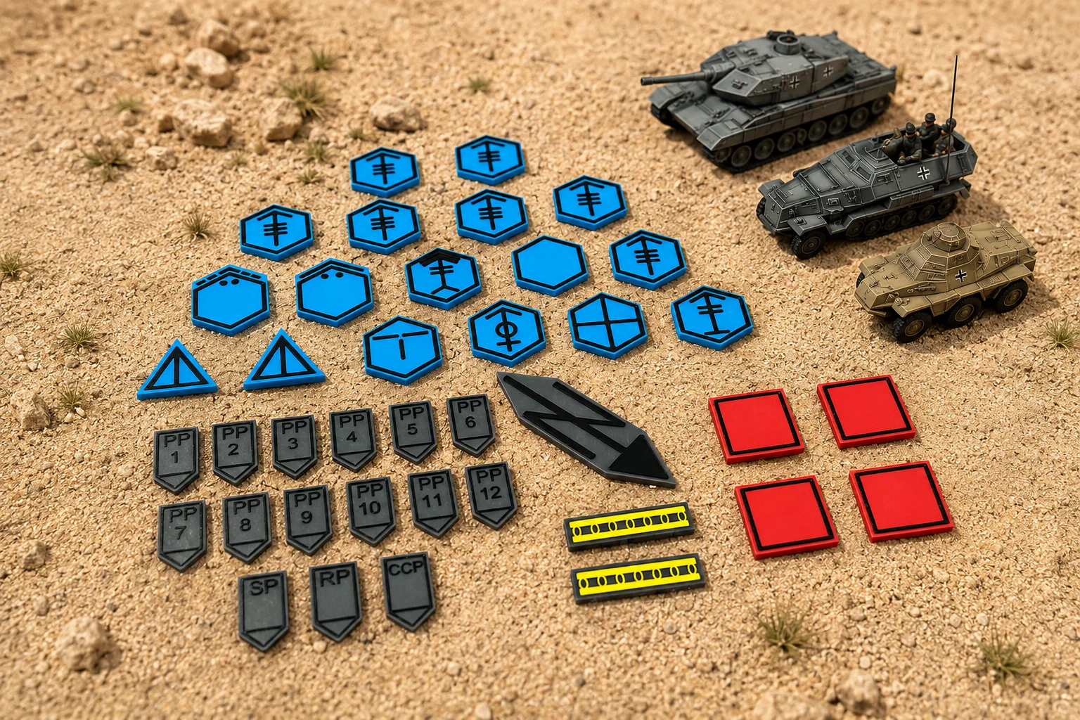 Magnetische Taktikmarker von JK3D-Lab auf sandigem Untergrund